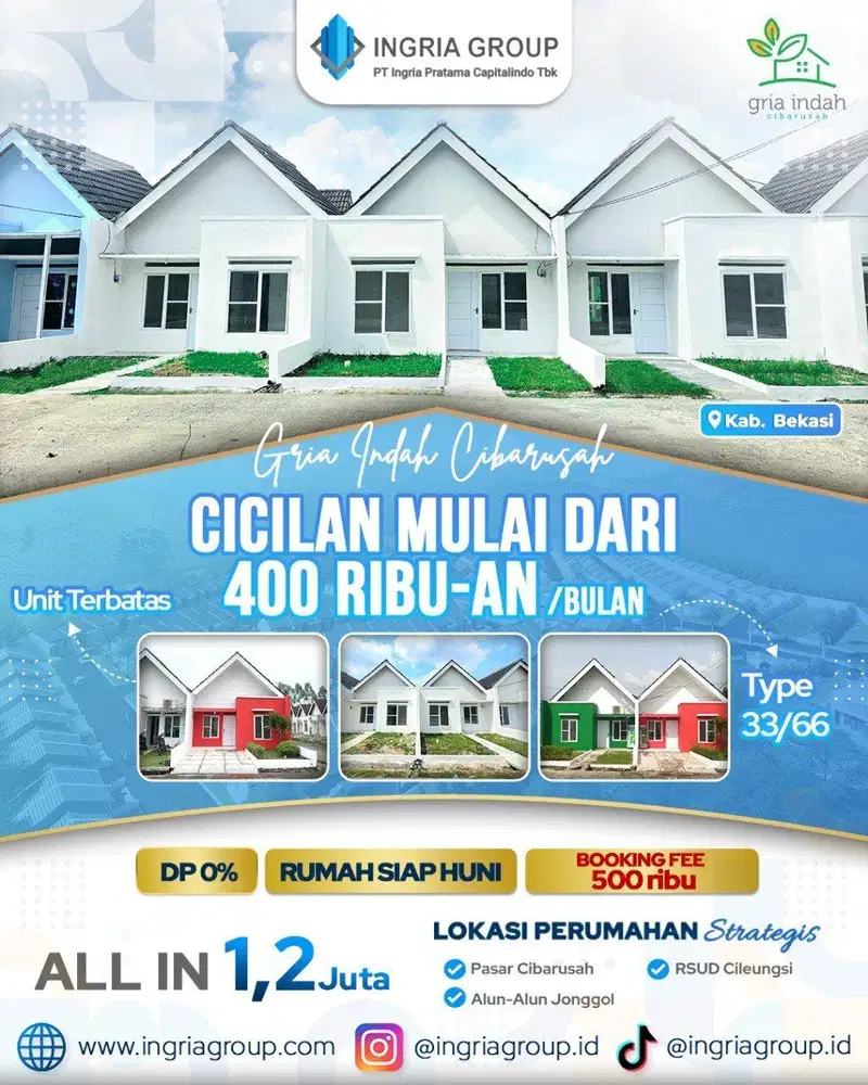 Rumah Murah 185 Jt Dkt RSUD Cileungsi, Cicilan 400 Ribuan!