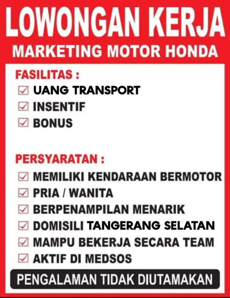 Di butuhkan Sales Motor Honda