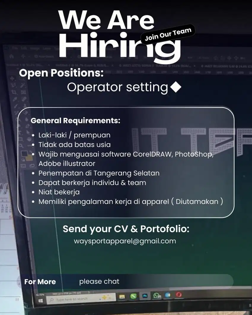 DIBUTUHKAN CEPAT OPERATOR SETTING DESIGN APPAREL