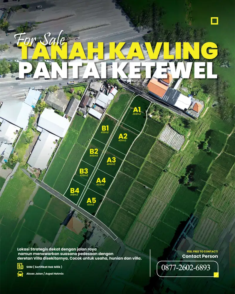 Tanah dijual dekat Sanur luas beragam SHM