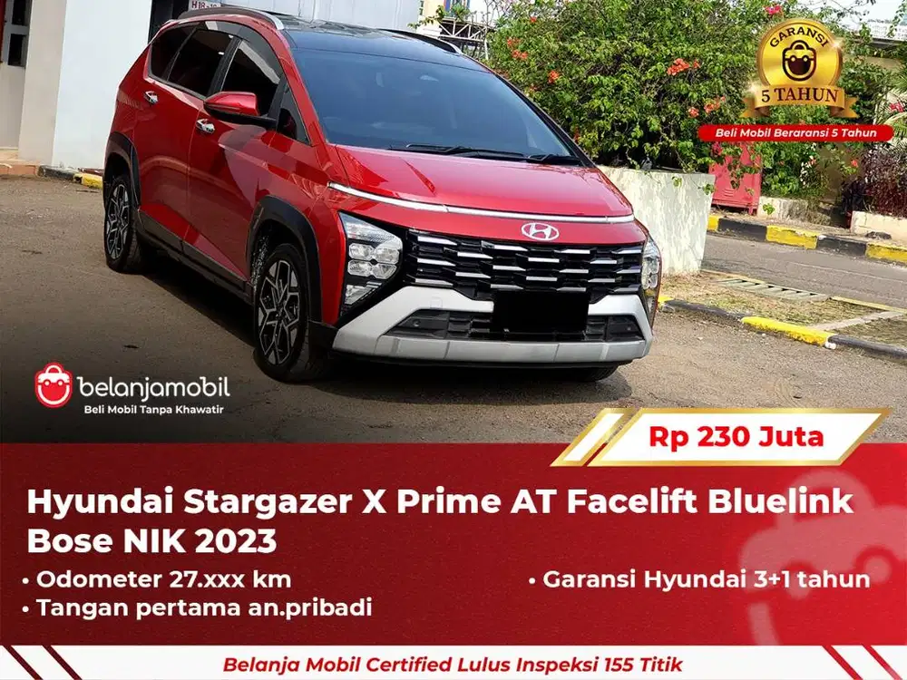 GARANSI 5TH Hyundai Stargazer X Prime AT Facelift Merah 2023/2024