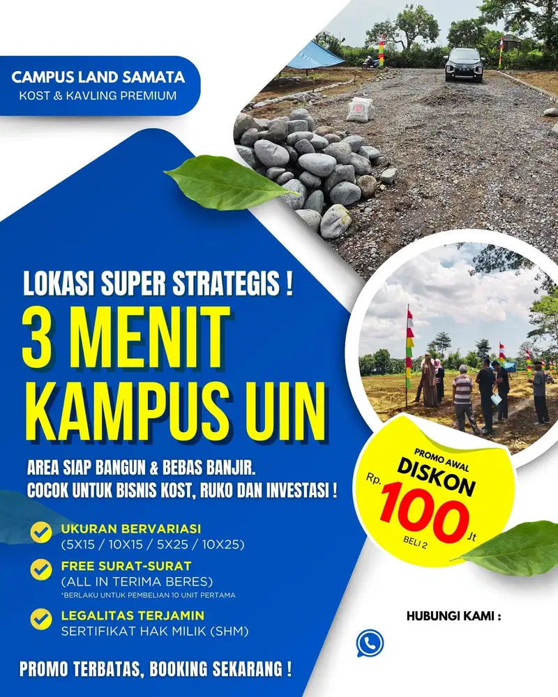 Tanah Kavling Hunian & Kos-kosan Dekat UIN SAMATA
