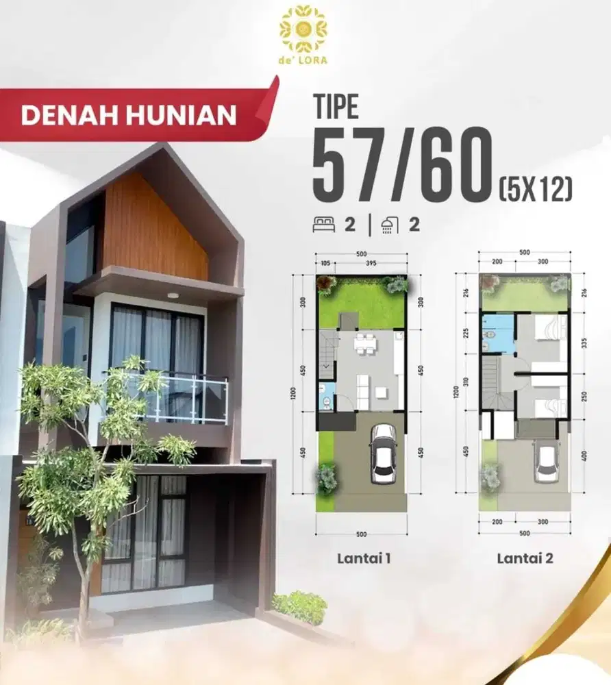 Rumah 2 Lantai Modern De' Lora Tipe 57/60 di Lokasi Strategis