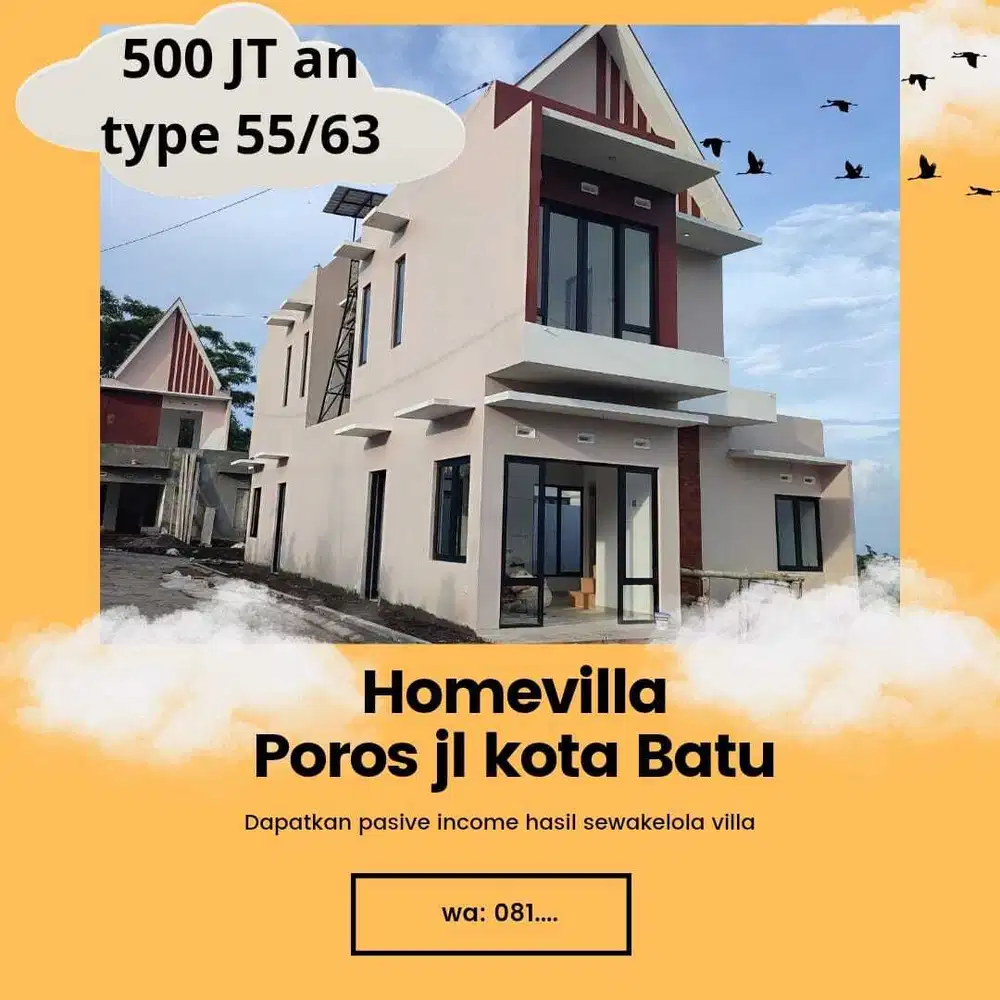 RUMAH 2LANTAI MINIMALIS DI POROS JALAN DEKAT TEMPAT WISATA BATU