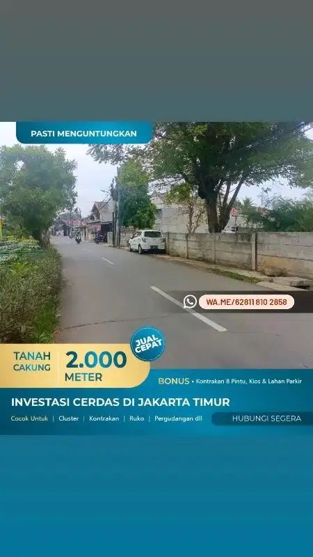 Dijual 1600 m Tanah pinggir jalan Rengas Tambun Cakung
