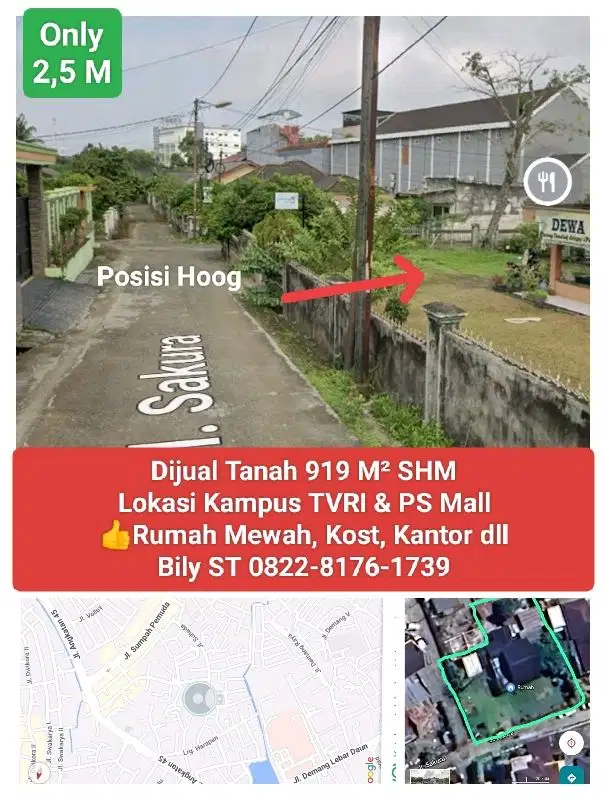 Tanah 919 M² Kampus PS Mall Murah Palembang