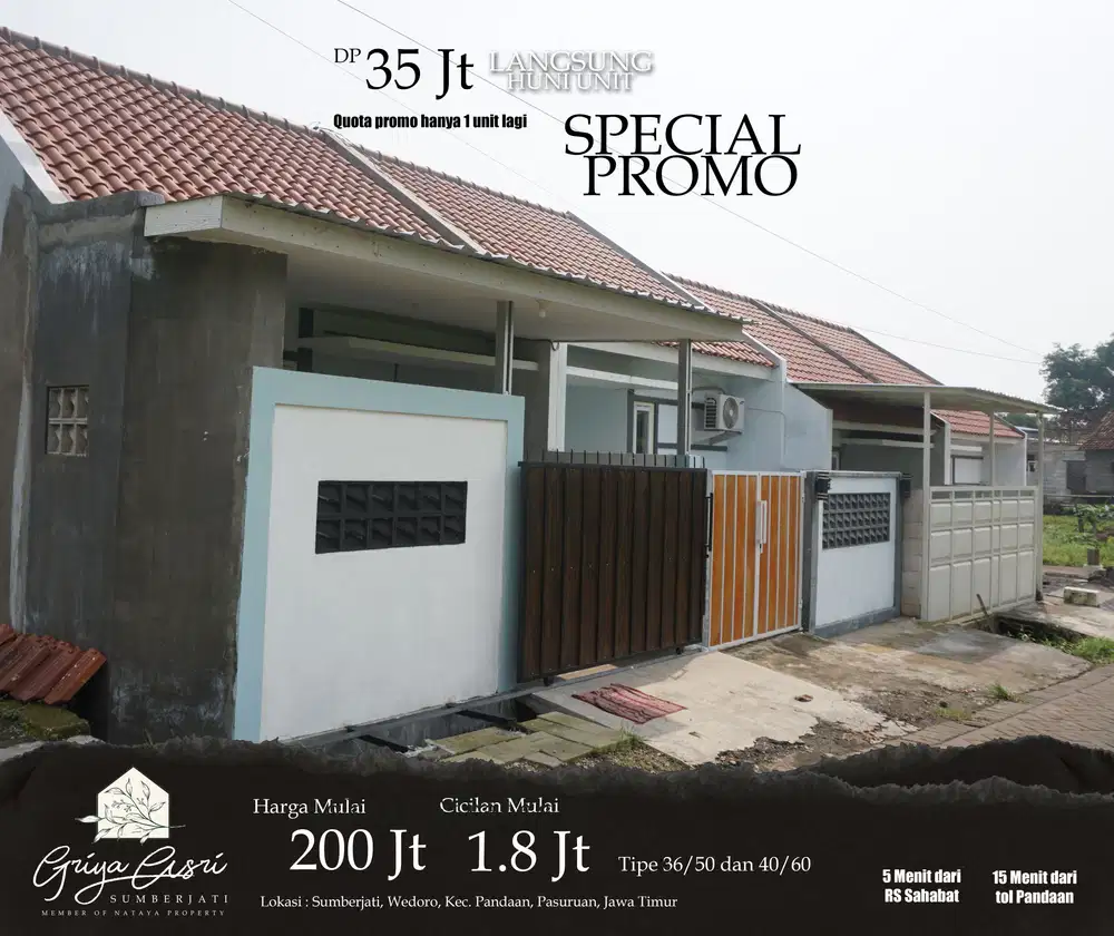 Rumah Baru Material Premium Pandaan, DP mulai 35 juta