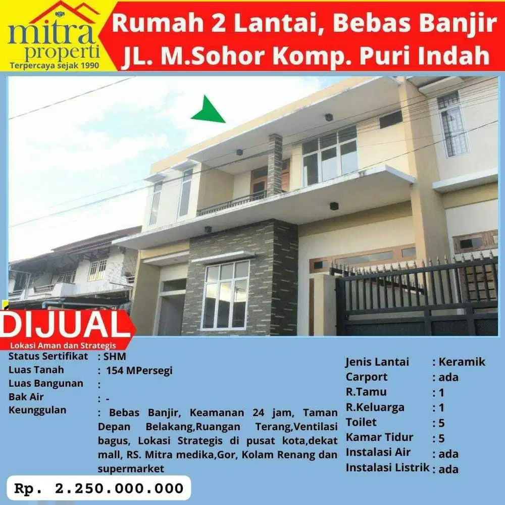 Rumah  2 Lantai Komplek puri indah