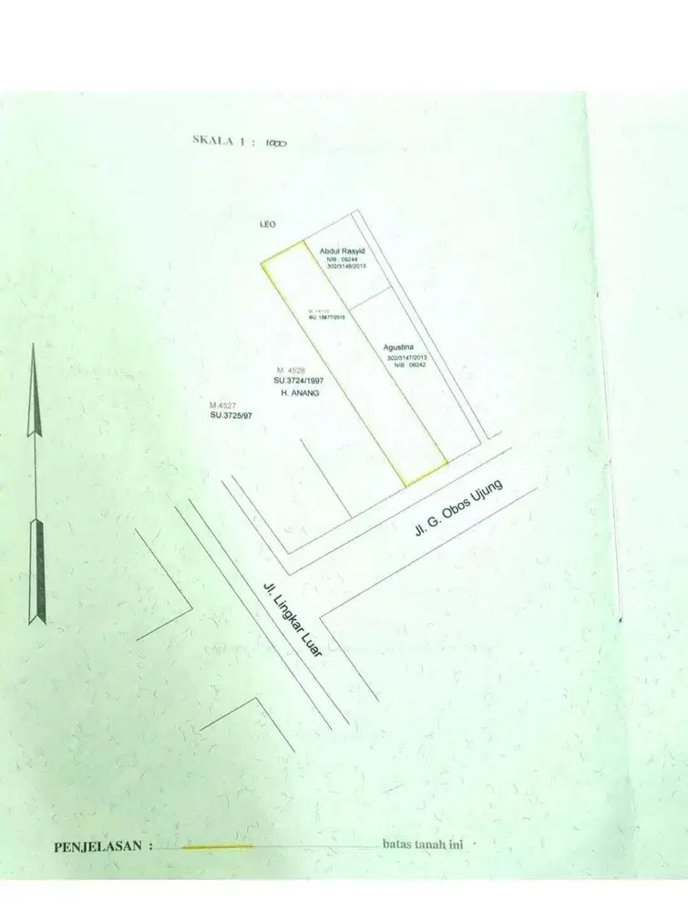 Jl. G Obos Induk ujung luasan 1050 M2 Peta Bidang (Ahmad Dody)