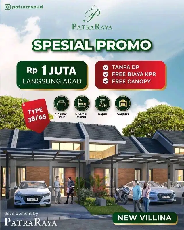 Promo DP 0% Rumah Cluster 3 kamar tidur