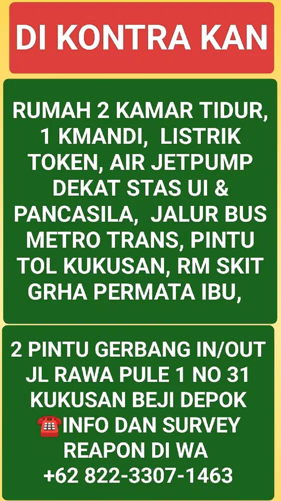 KonTrakaN Rumah  UI Depok  bulanan