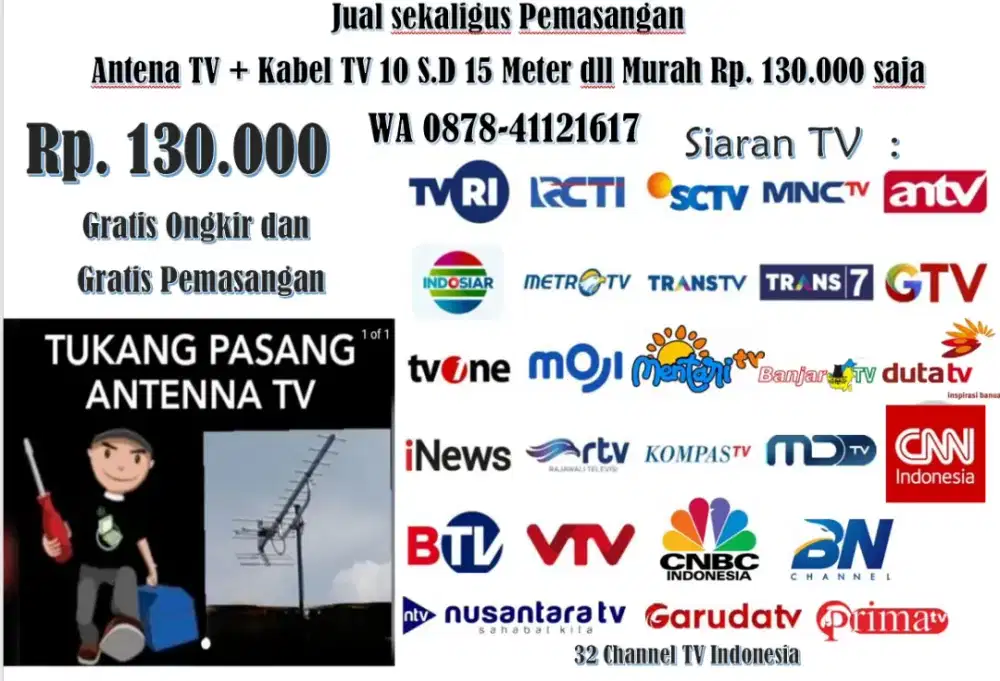 Jual Sekaligus Pemasangan Antena TV Murah, TV Indonesia Lengkap