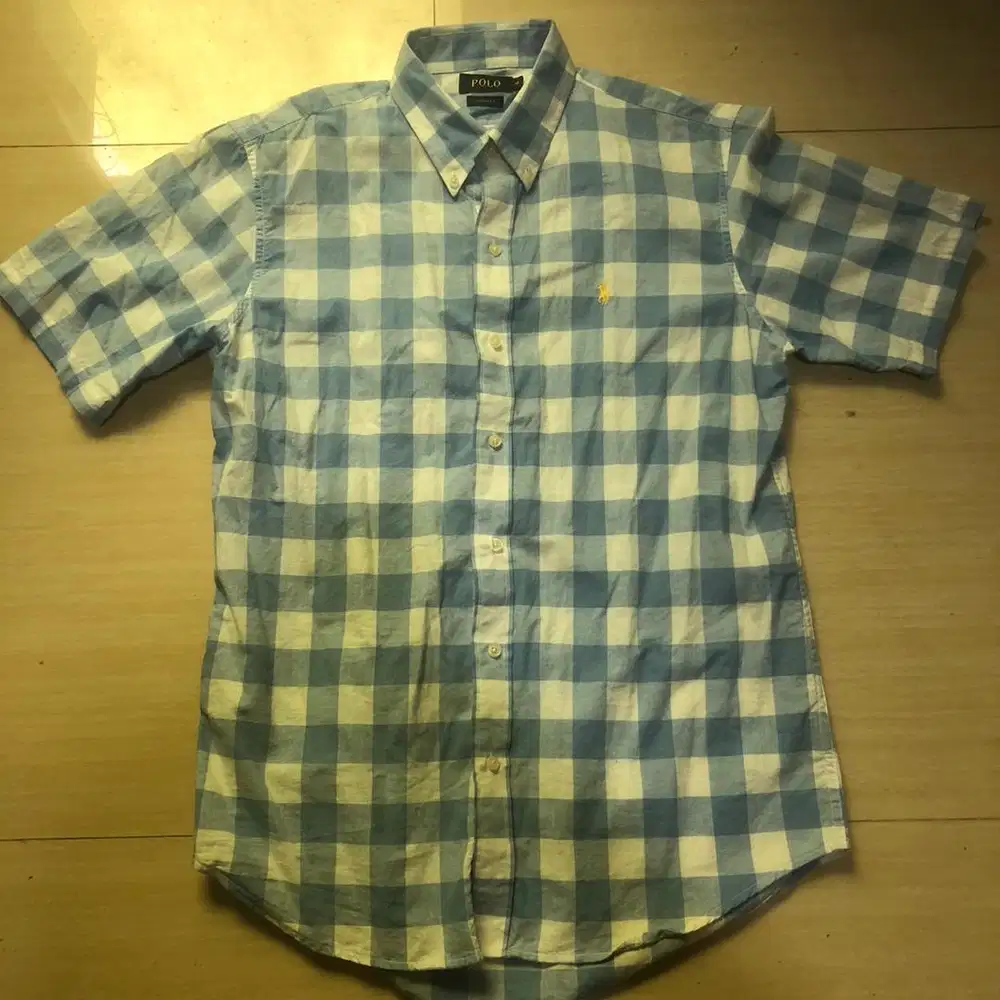 Kemeja polo ralph lauren kotak kotak linen