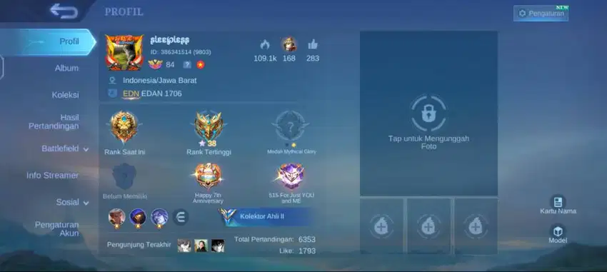 Jual akun ML semua emblem lv. Max