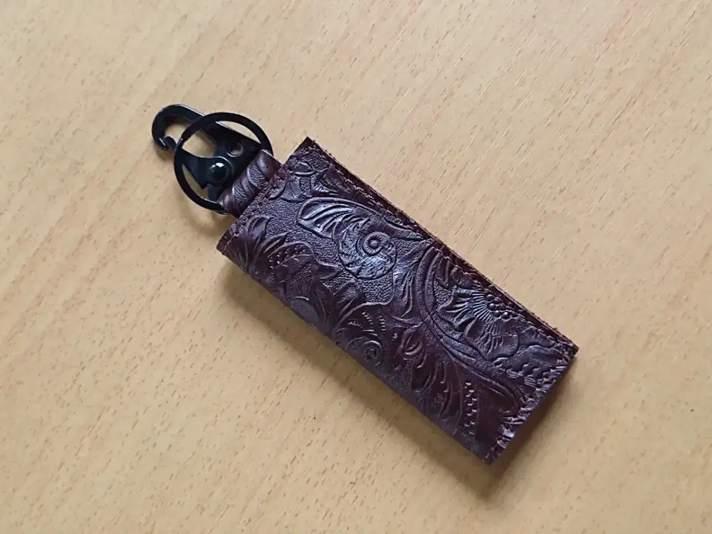 Dompet gantungan kunci STNK motor mobil kulit asli motif batik