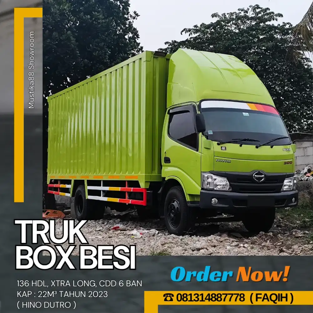TRUK BOX BESI HINO DUTRO 136 HDL, CDD 6 BAN, KAP : 22m³ TH. 2023