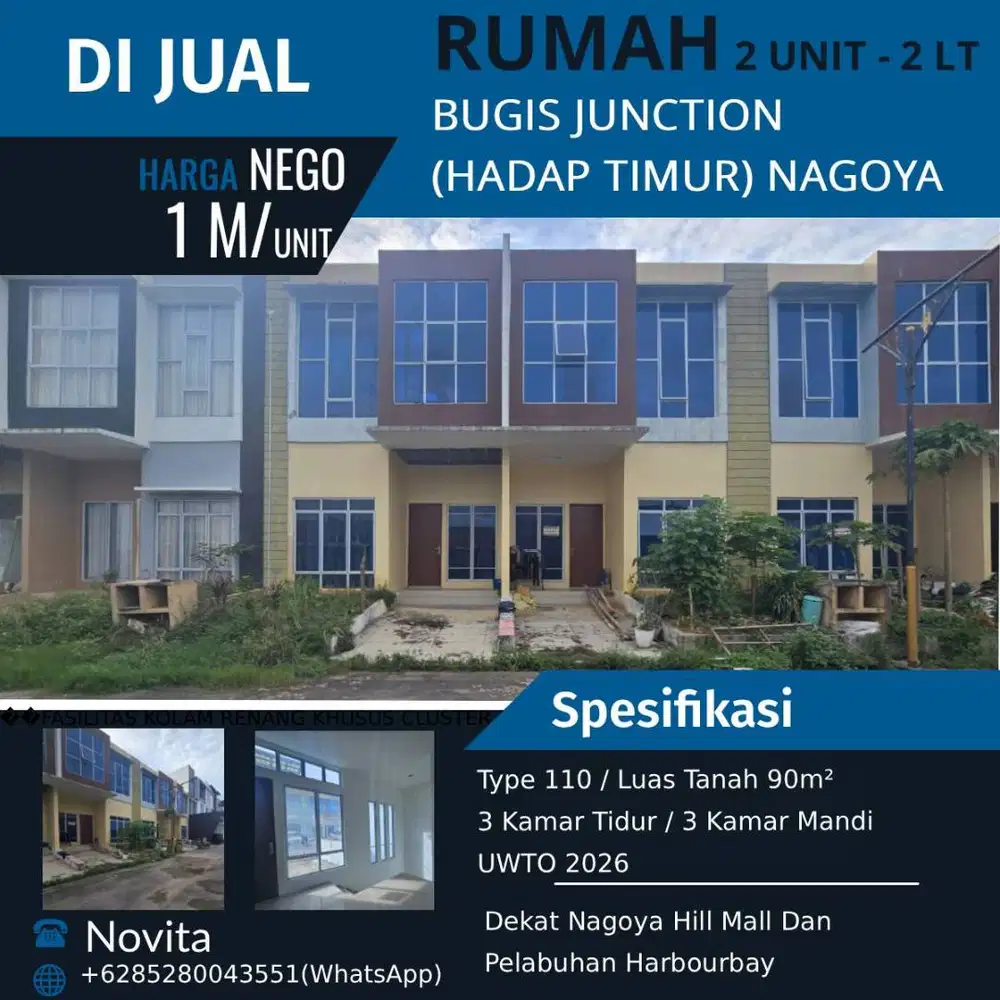 2Unit Rumah 2Lantai Standar Developer BUGIS JUNCTION (Hadap Timur)