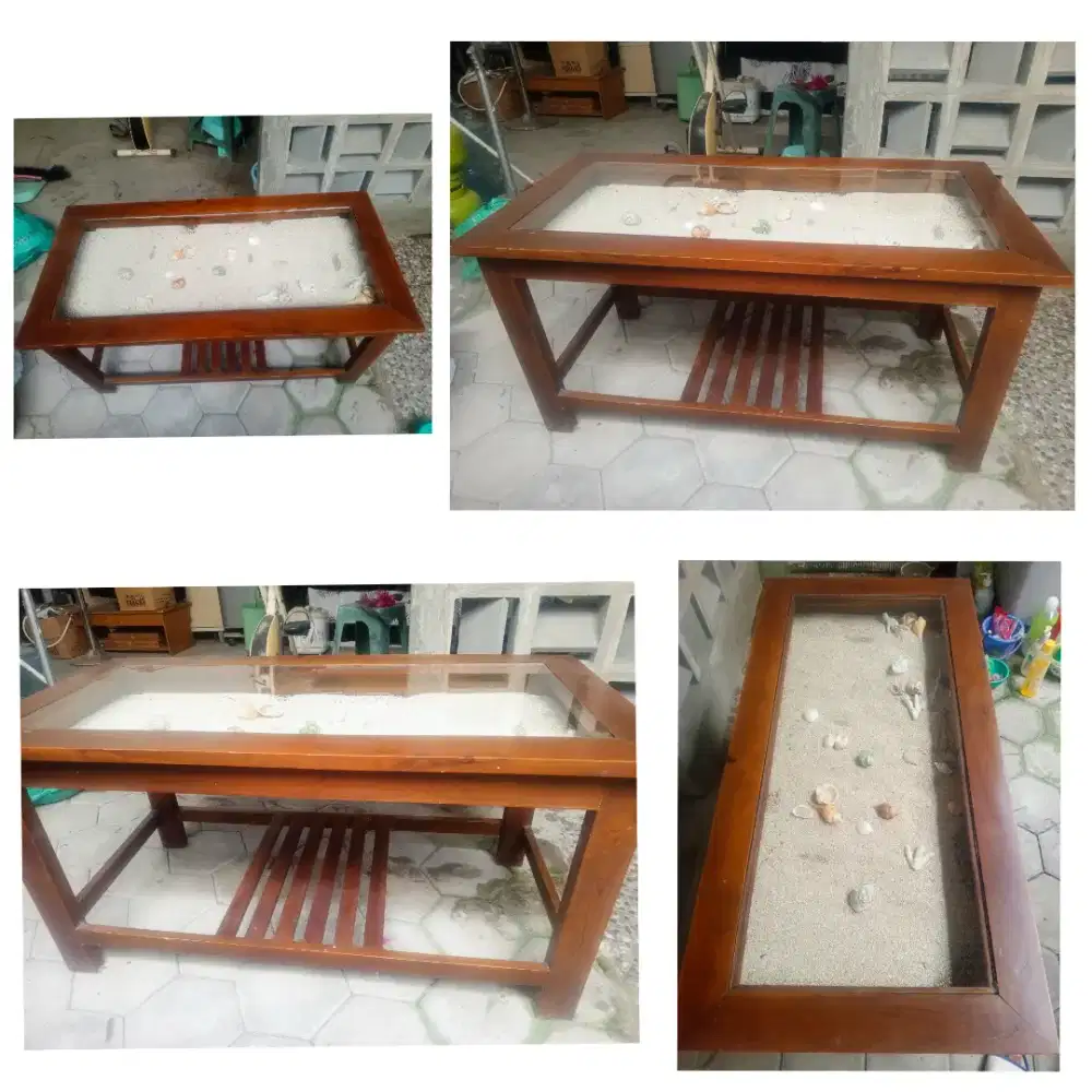 Meja Tamu Kaca Berbahan Jati