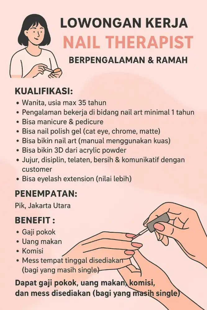 Lowongan buat Nail Therapist Berpengalaman