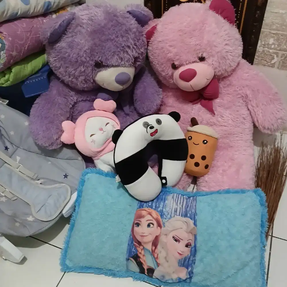 2 Boneka beruang,bantal leher,kucing,boba