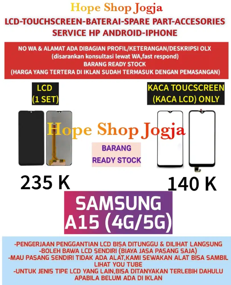 Service HP-Ganti Touchscreen-Baterai-LCD Samsung A15 (4G-5G)