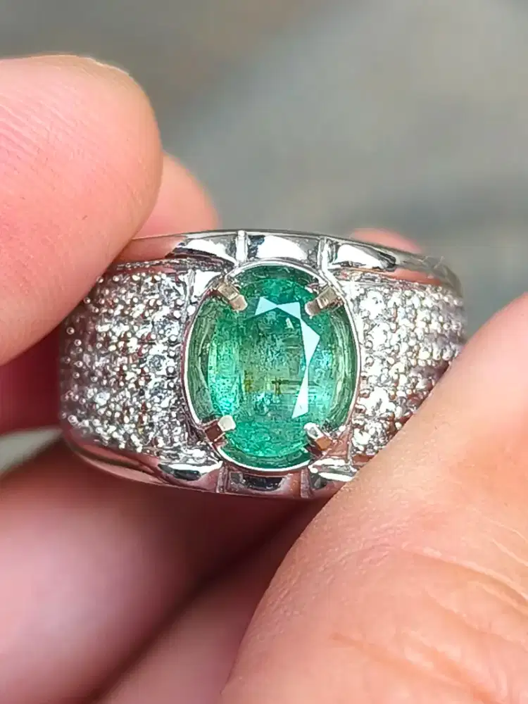 Batu emerald beryl Zambia 1.65 carat ring perak memo MRI Zamrud