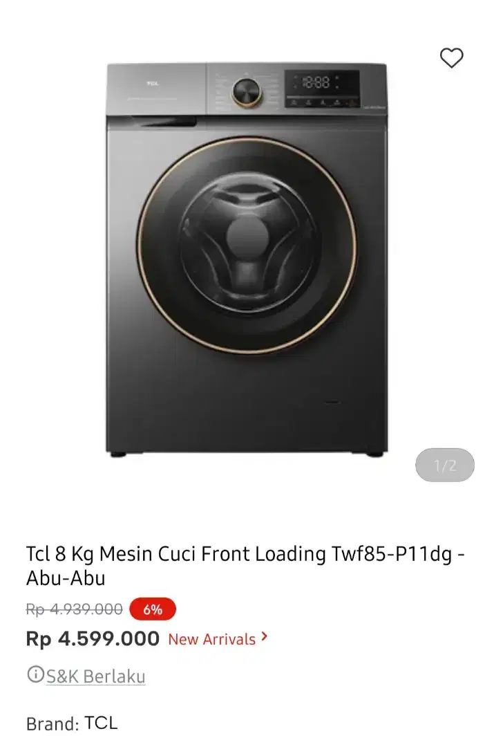 TCL MESIN CUCI FRONT LOADING TWF85-P11DG 8,5KG