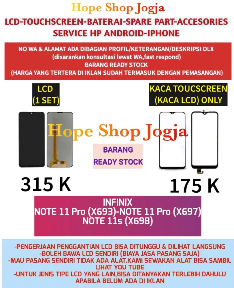 Ganti Touchscreen-Baterai-LCD Infinix Note 10-Note 11 pro-Note 11s