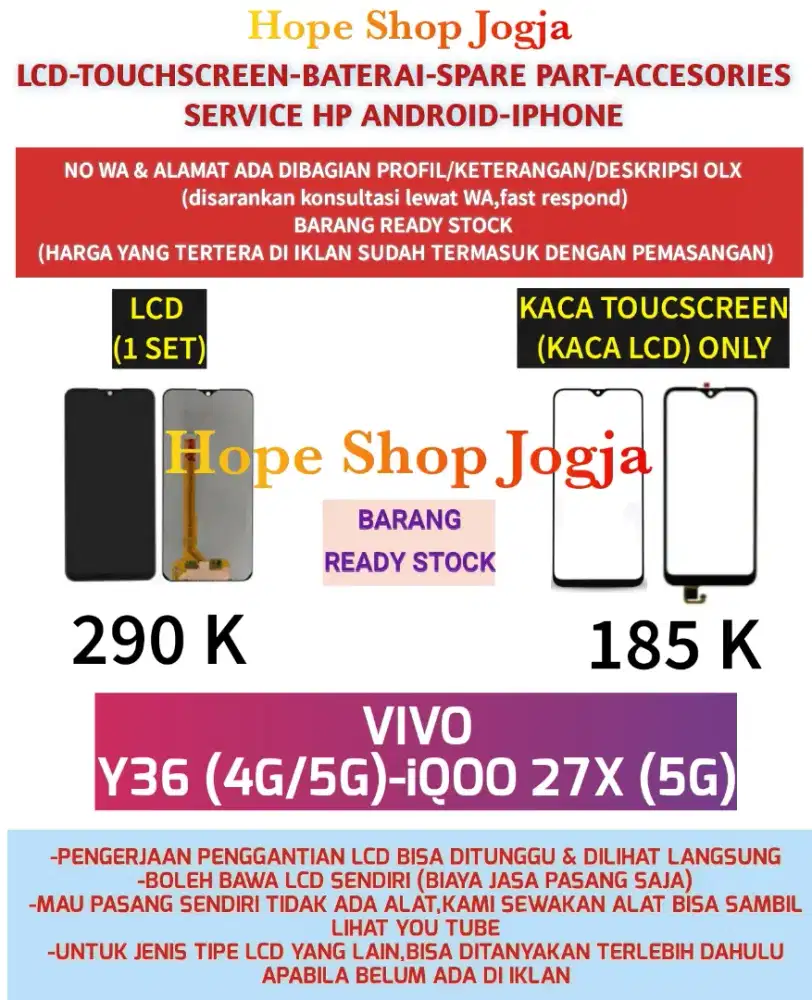 Service HP-Touchscreen-Baterai/LCD VIVO Y36 (4G-5G) 2023-IQOO Z7X (5G)