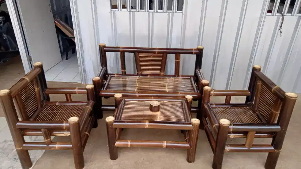 Kursi Setelan Asli Bambu Hitam
