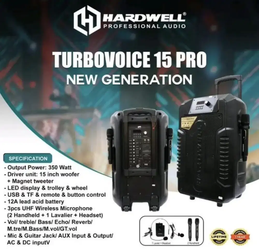 Speaker aktif portablr hardeell turbovoice 15 pro 350watt original