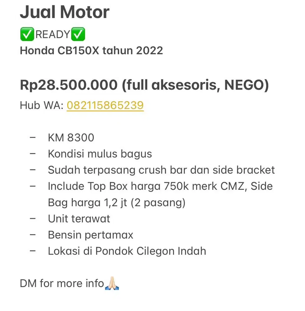 Jual Motor HONDA CB150X