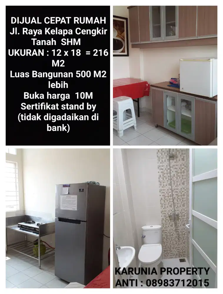 DIJUAL RUMAH USAHA 500 M BISA UNTUK KOST - KOST AN KELAPA CENGKIR