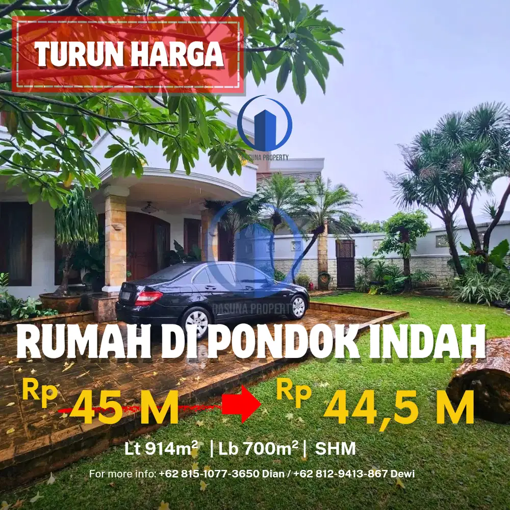 Dijual, Rumah Pondok Indah, Lt. 914m², Lb.700m², Furnished, SHM