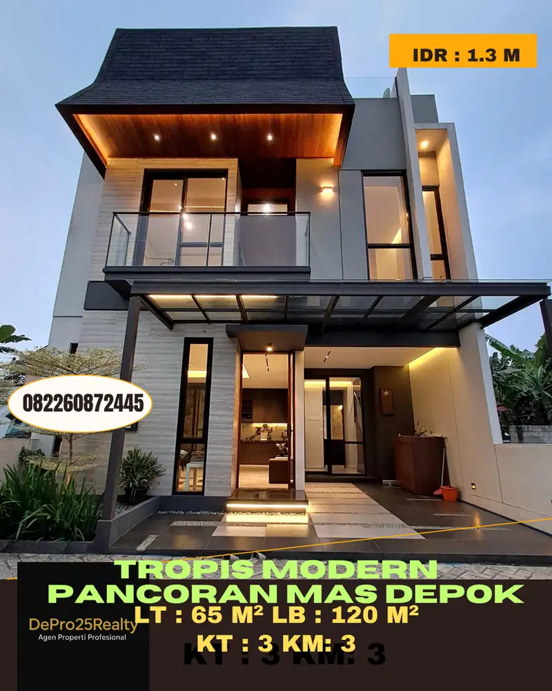 Dijual Rumah Modern Tropis 2.5 Lantai Free Biaya Di Pancoran  Mas