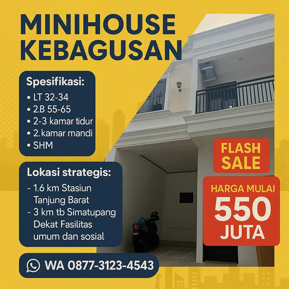 Rumah dijual di Kebagusan Pasar Minggu harga 600 juta 2 lantai