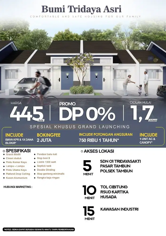 RUMAH CLUSTER DEKAT DENGAN STASIUN TAMBUN