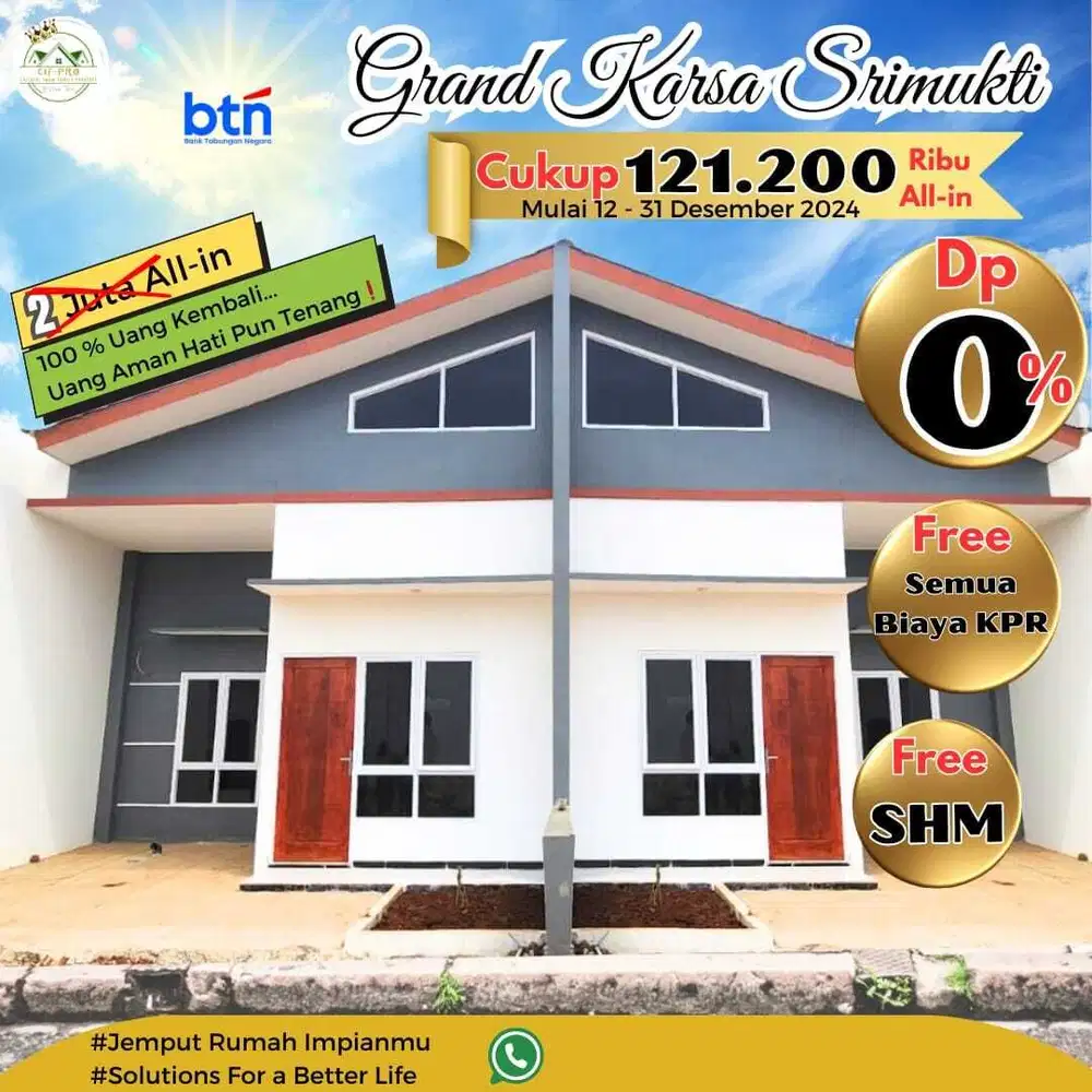 RUMAH DEKAT TOL TAMBUN UTARA BEKASI.BOKING 121.200 UANG MUKA 0