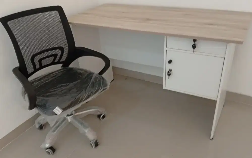 MEJA KERJA / KANTOR + KURSI KERJA / KANTOR COD NEW BEBAS ONGKIR PASANG