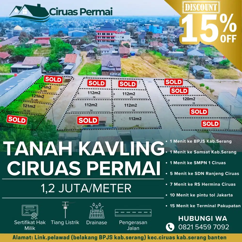 Tanah Kavling Ciruas Permai dekat Jalan Raya