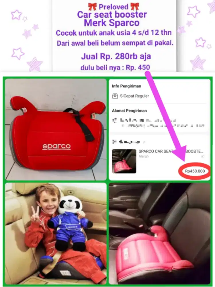 Preloved car seat booster Sparco. Dari awal beli,blm sempat dipakai