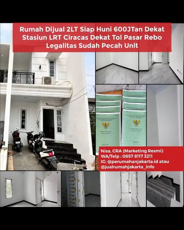 Jual Rumah Siap Huni 2 Lantai Dekat Stasiun LRT Ciracas