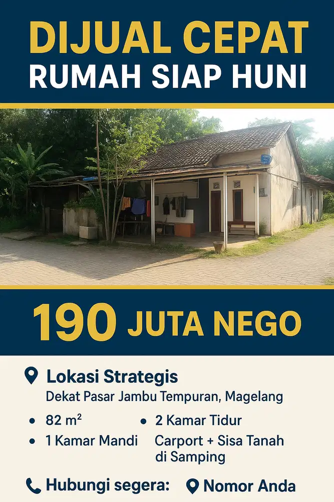 RUMAH TERMURAH SIAP HUNI DEKAT PASAR JAMBU TEMPURAN MAGELANG