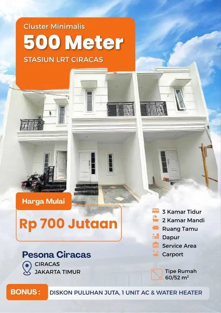 RUMAH NEW MURAH 2 LANTAI DALAM CLUSTER DI CIRACAS, JAKARTA TIMUR