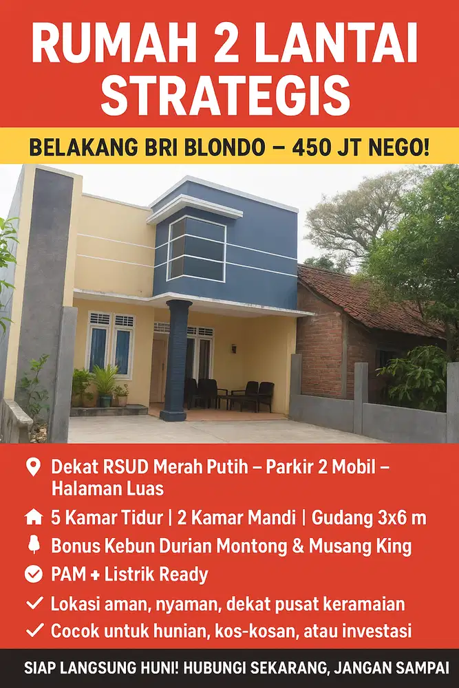 DIJUAL RUMAH 2 LANTAI SUPER STRATEGIS – BELAKANG BRI BLONDO MAGELANG