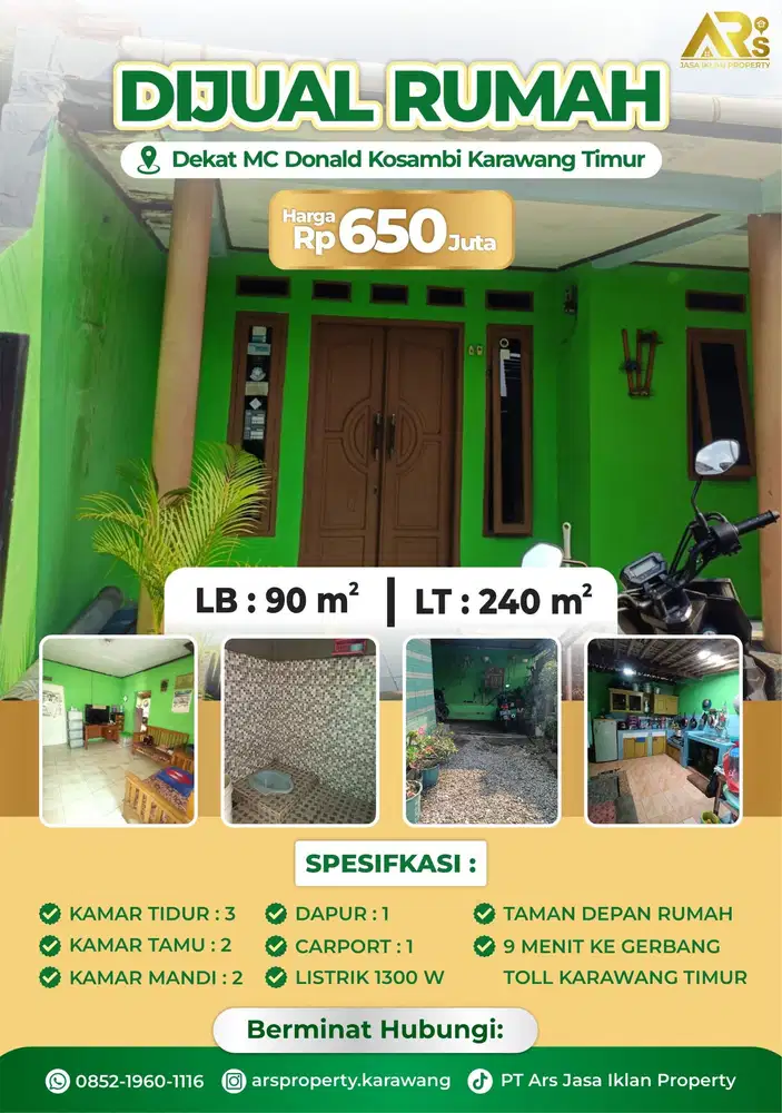 Dijual Rumah Luas Tanah 240 m² di Karawang Timur