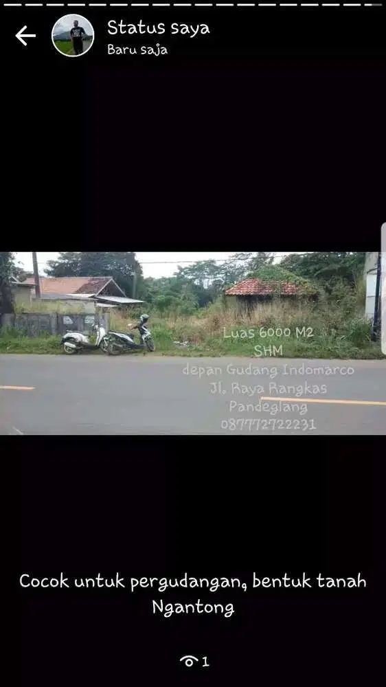 Tanah Murah Di jl Raya Rangkas Pandeglang Lahan yg cocok utk Gudang