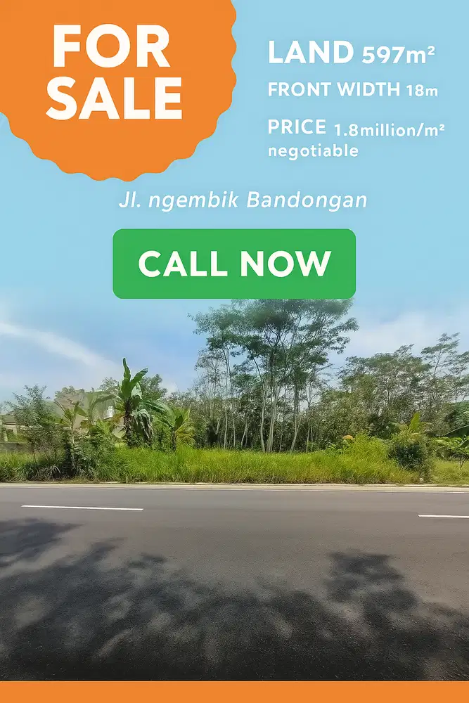TANAH 597M TERMURAH JL. NGEMBIK BANDONGAN