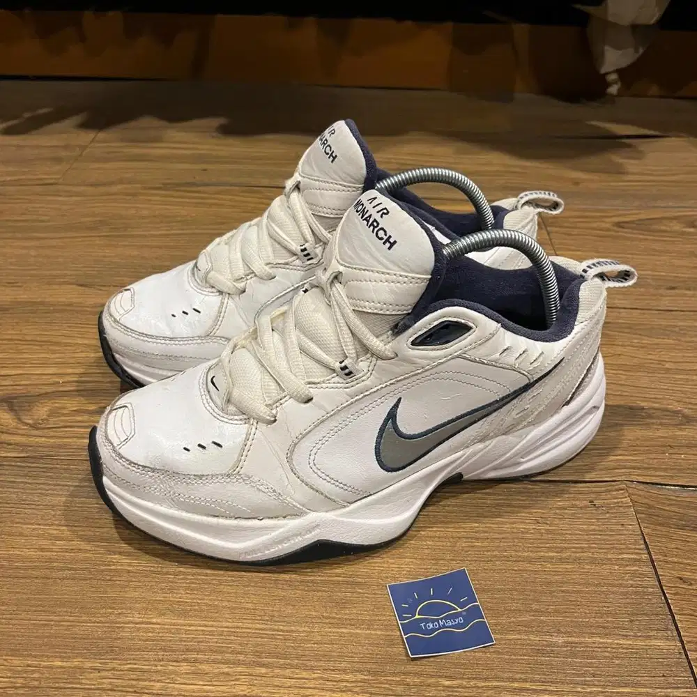 Nike Air Monarch IV White/Metallic Silver Durable Leather
