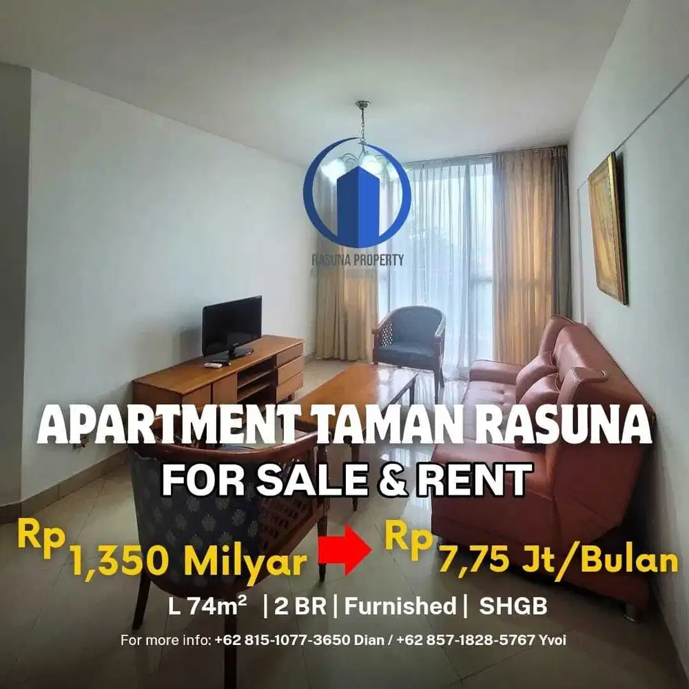 Apartment Taman Rasuna,For Sale & Rent,2 BR,Furnished,SHGB,Siap Huni